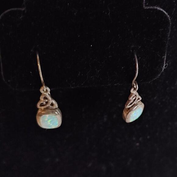 Morningflower Knot Earrings white Opal Sterling Silver French Hook Ear Wire 925 - Picture 4 of 8